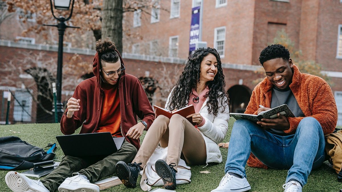 Group of college students collaborating